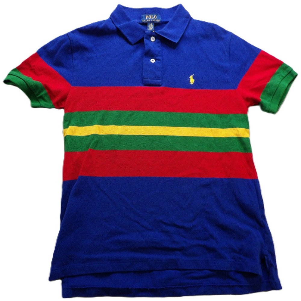 Polo Ralph Lauren Boys Striped Polo Shirt Blue Multi Cotton L (14-16) Casual Top